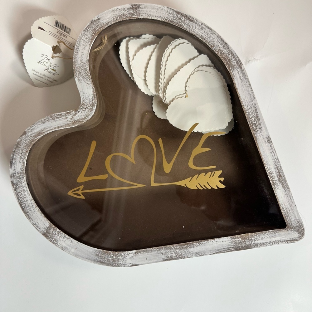 Heart-Shaped Wooden Box with Gold Love Design - Picture 2 of 8